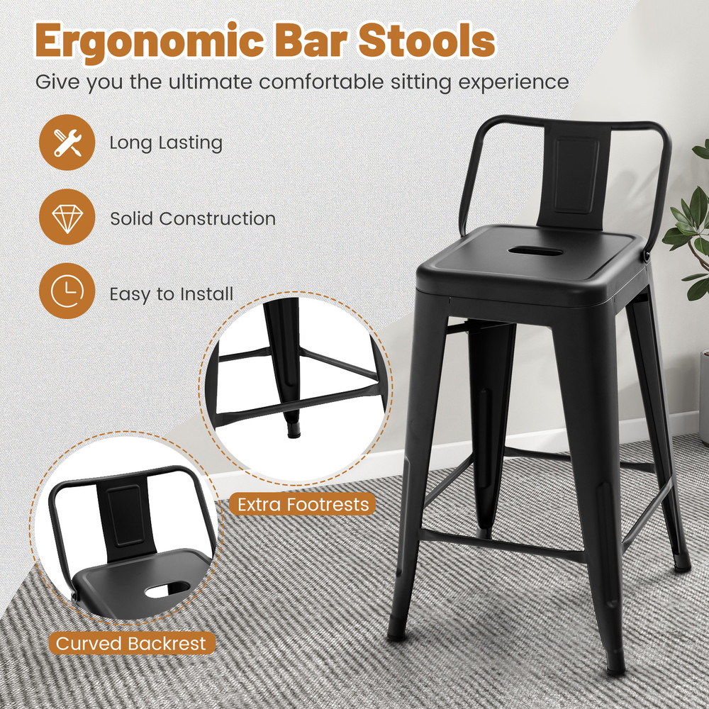 Set Of Metal Cafe Chairs With Removable Backrest And Rubber Feet Stackable Bar Stools For Home Pati 4