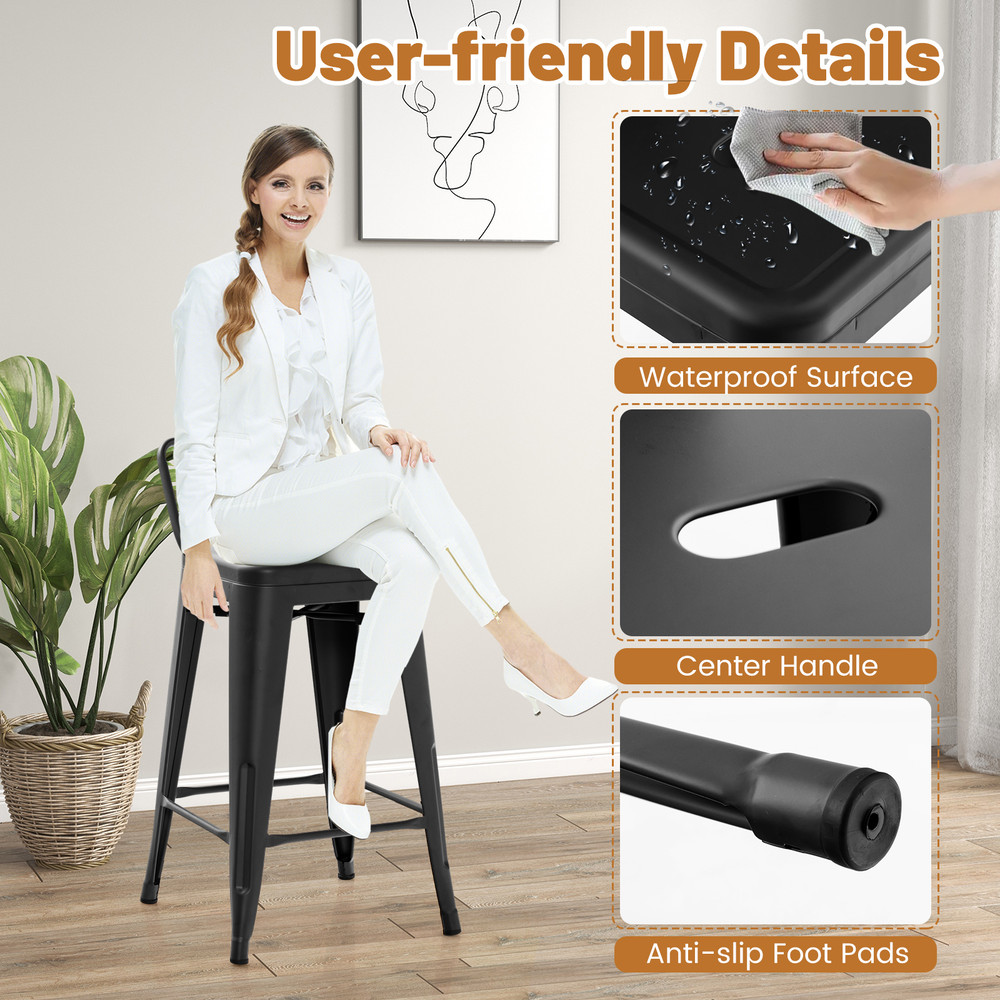 Set Of Metal Cafe Chairs With Removable Backrest And Rubber Feet Stackable Bar Stools For Home Pati 5