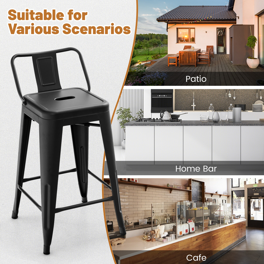 Set Of Metal Cafe Chairs With Removable Backrest And Rubber Feet Stackable Bar Stools For Home Pati 6