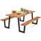 Outdoor Patio Dining Set Patented 70 Inch Wood Table With Benches Umbrella Hole 3Piece HeavyDuty P 0