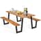 Outdoor Patio Dining Set Patented 70 Inch Wood Table With Benches Umbrella Hole 3Piece HeavyDuty P 7
