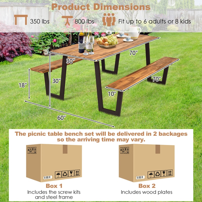 Outdoor Patio Dining Set Patented 70 Inch Wood Table With Benches Umbrella Hole 3Piece HeavyDuty P 5