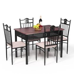 modern dining set, wood & metal table with cushioned chairs, space-saving design for small kitchens & apartments