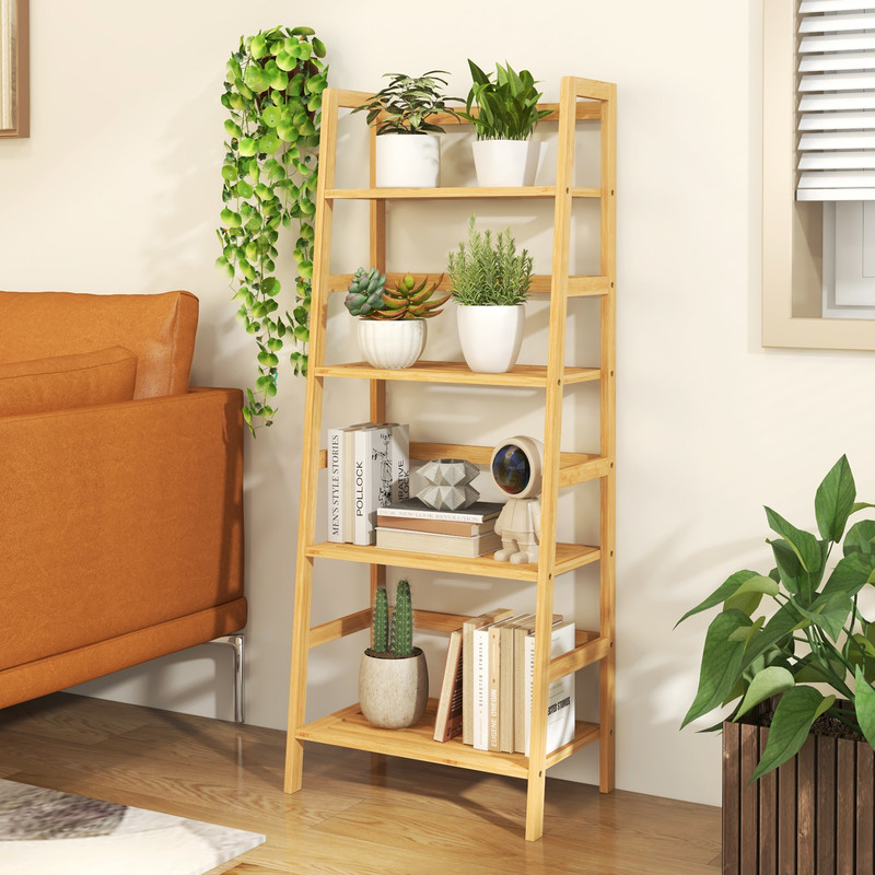 47.5 Inch 4-Tier Multifunctional Bamboo Bookcase Storage Stand, Space-Saving & Stylish