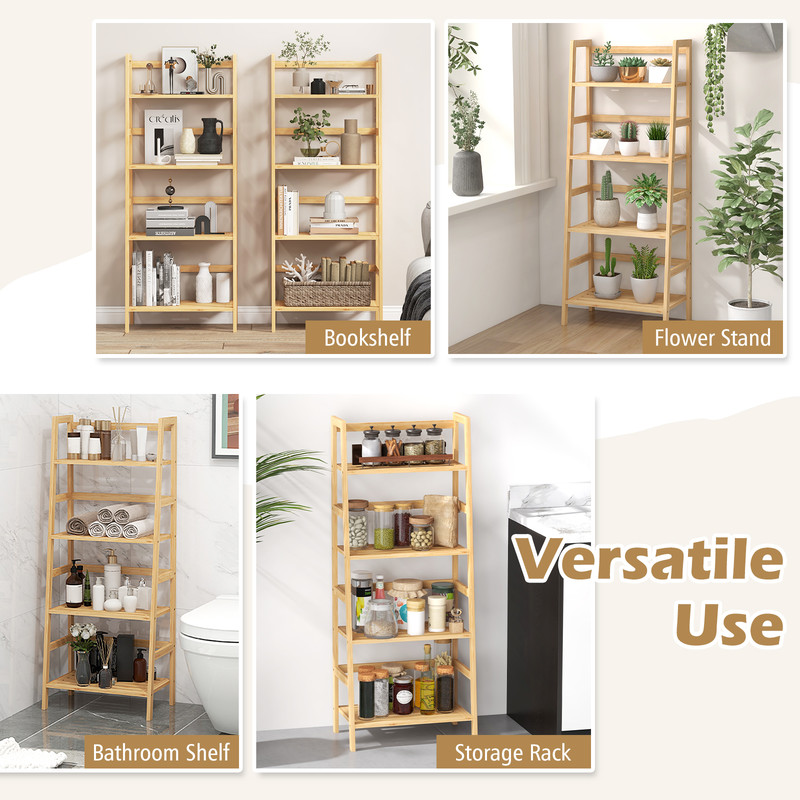 47.5 Inch 4-Tier Multifunctional Bamboo Bookcase Storage Stand, Space-Saving & Stylish