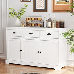 3 drawers sideboard buffet storage with adjustable shelves, elegant white kitchen & dining organizer