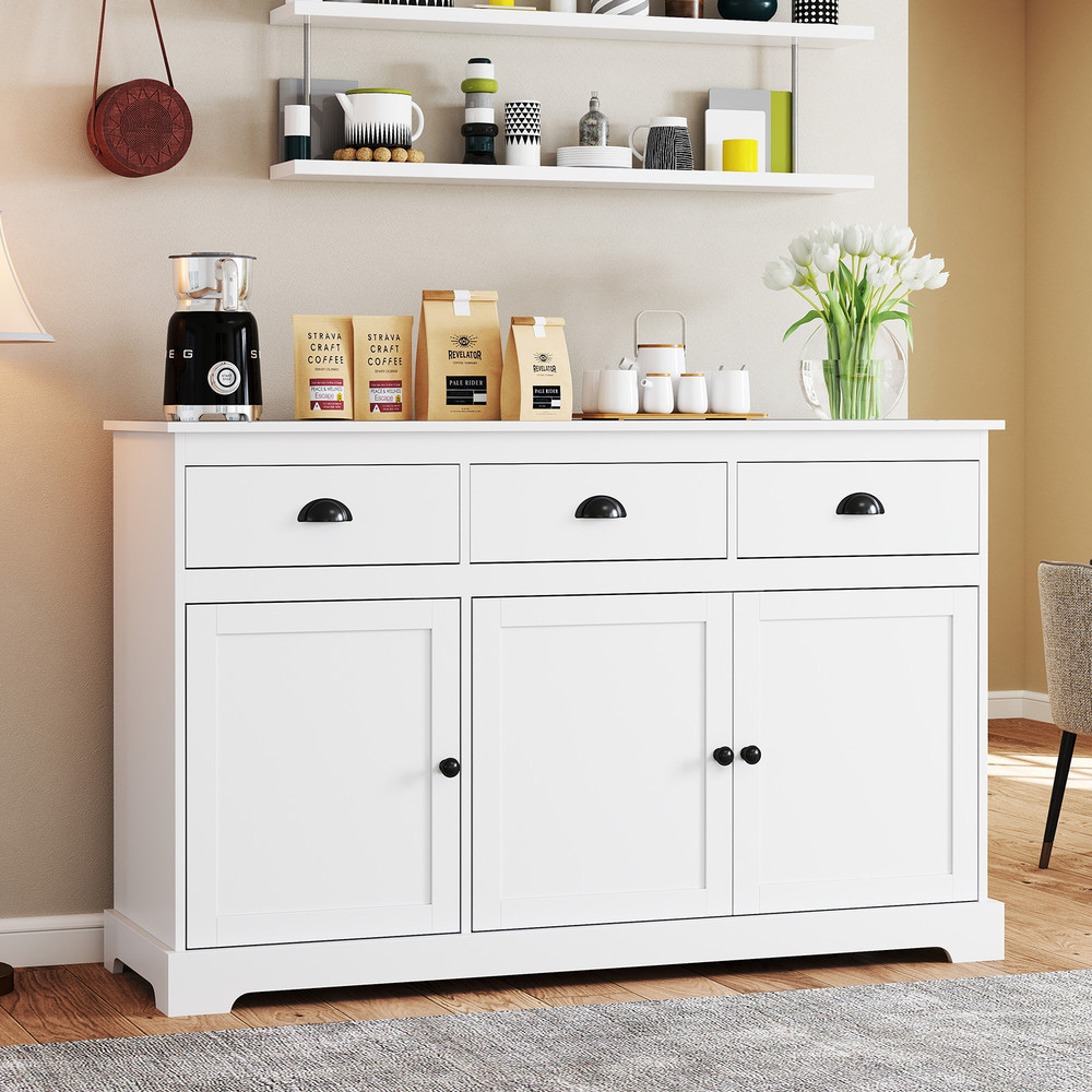 3 Drawers Sideboard Buffet Storage With Adjustable Shelves Elegant White Kitchen  Dining Organizer 2