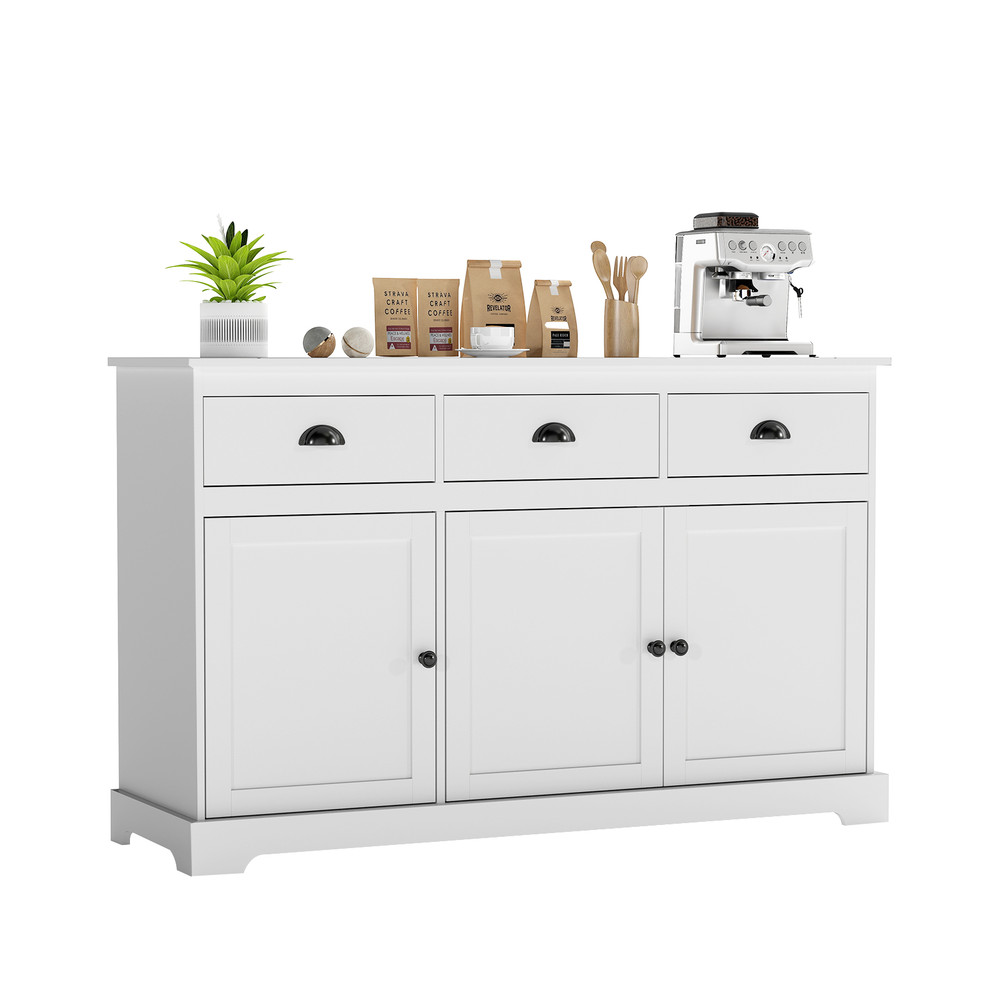 3 Drawers Sideboard Buffet Storage With Adjustable Shelves Elegant White Kitchen  Dining Organizer 4
