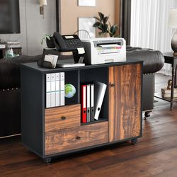 mobile filing cabinet with 2 drawers & open shelves, compact storage for home and office