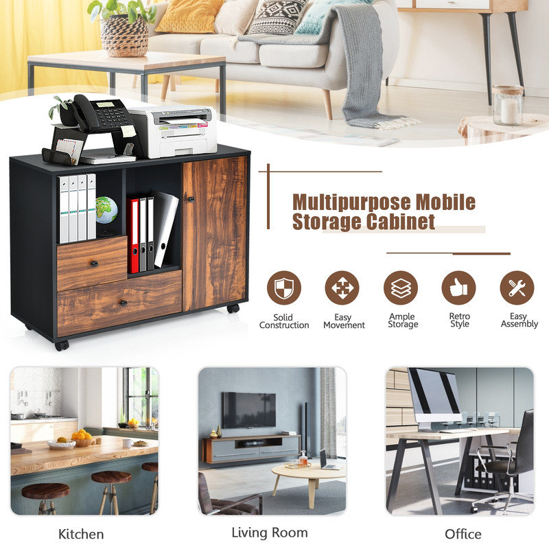 Mobile Filing Cabinet With 2 Drawers  Open Shelves Compact Storage For Home And Office 5