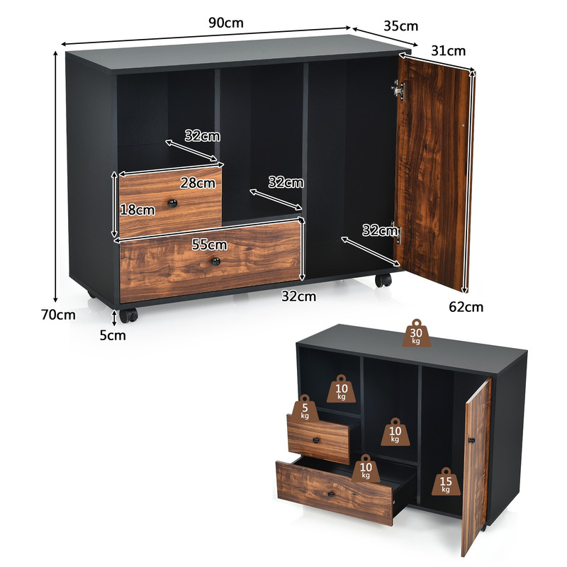 Mobile Filing Cabinet With 2 Drawers  Open Shelves Compact Storage For Home And Office 2