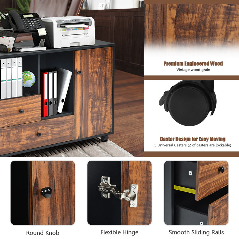 Mobile Filing Cabinet With 2 Drawers  Open Shelves Compact Storage For Home And Office 6