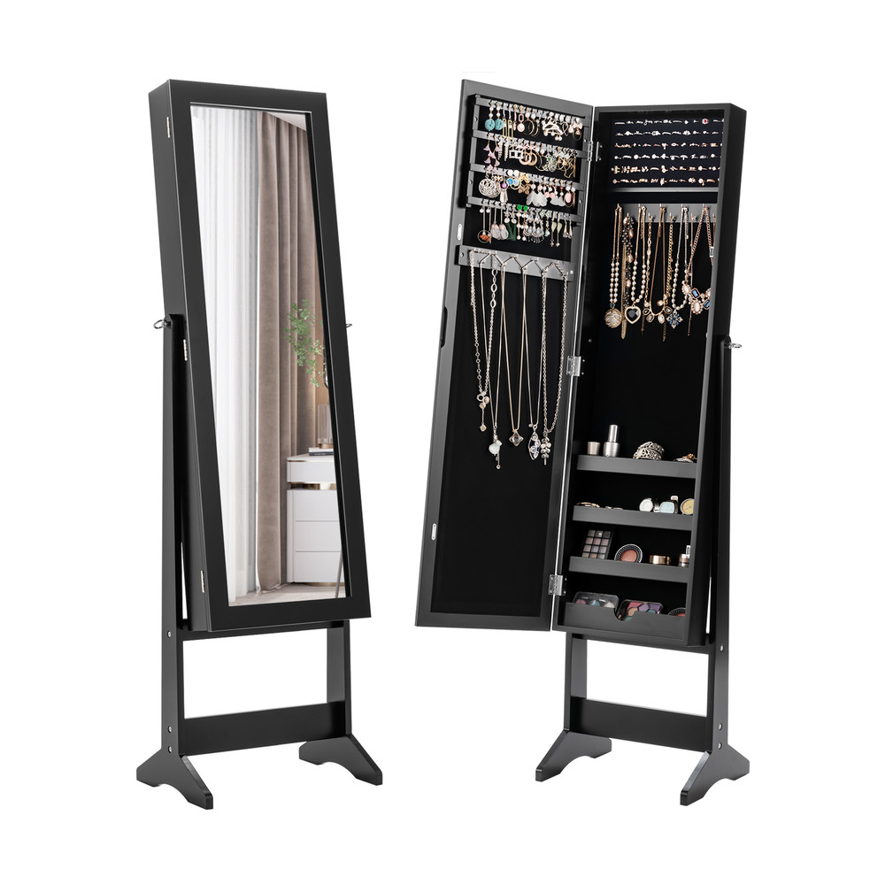 Mirrored Standing Jewelry Cabinet Storage Box – Full-Length Dressing Mirror with Jewelry Organizer
