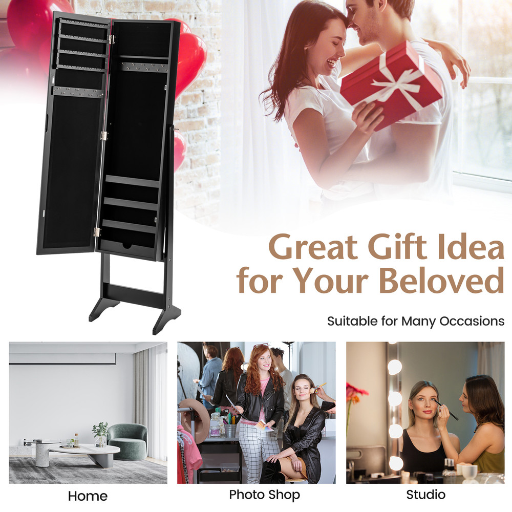 Mirrored Standing Jewelry Cabinet Storage Box – Full-Length Dressing Mirror with Jewelry Organizer