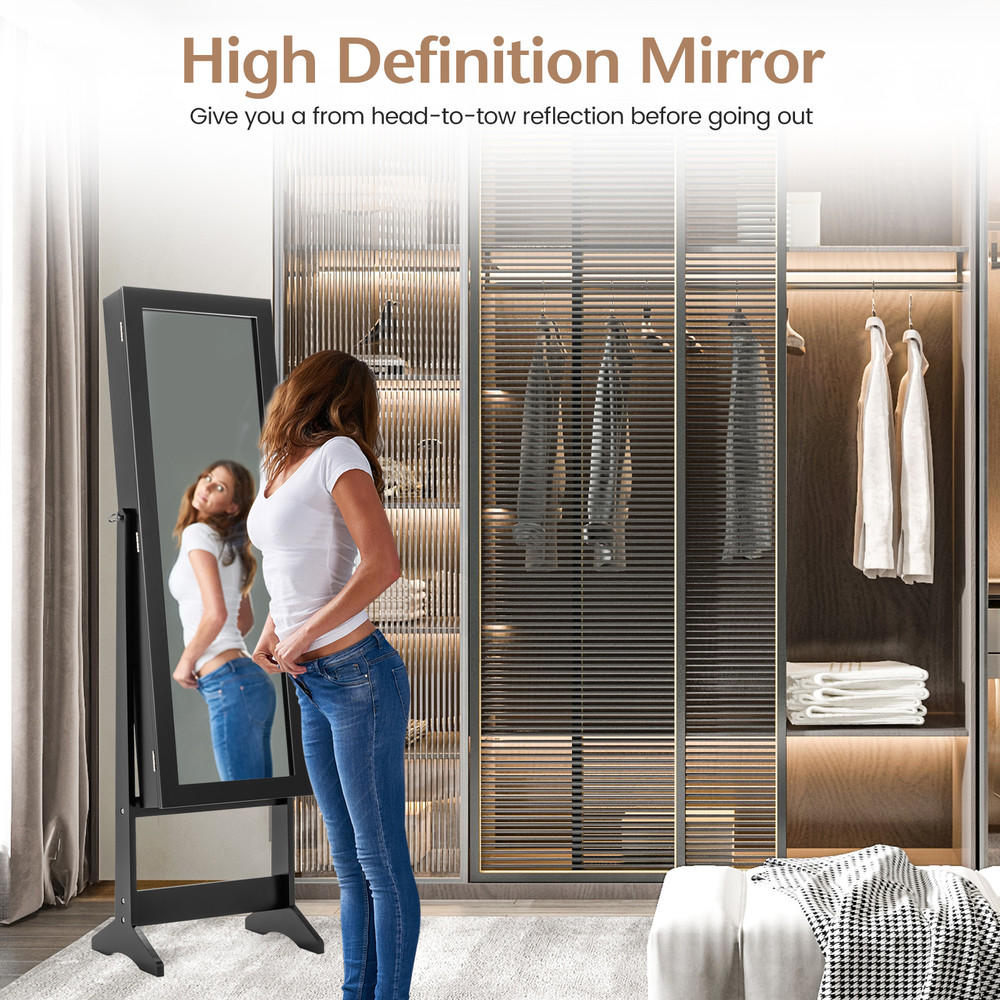 Mirrored Standing Jewelry Cabinet Storage Box – Full-Length Dressing Mirror with Jewelry Organizer