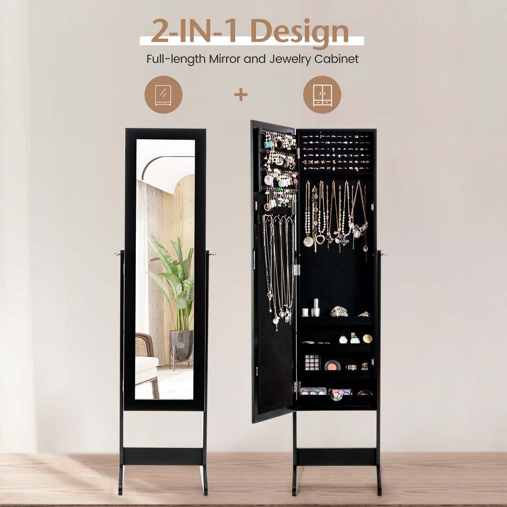Mirrored Standing Jewelry Cabinet Storage Box – Full-Length Dressing Mirror with Jewelry Organizer