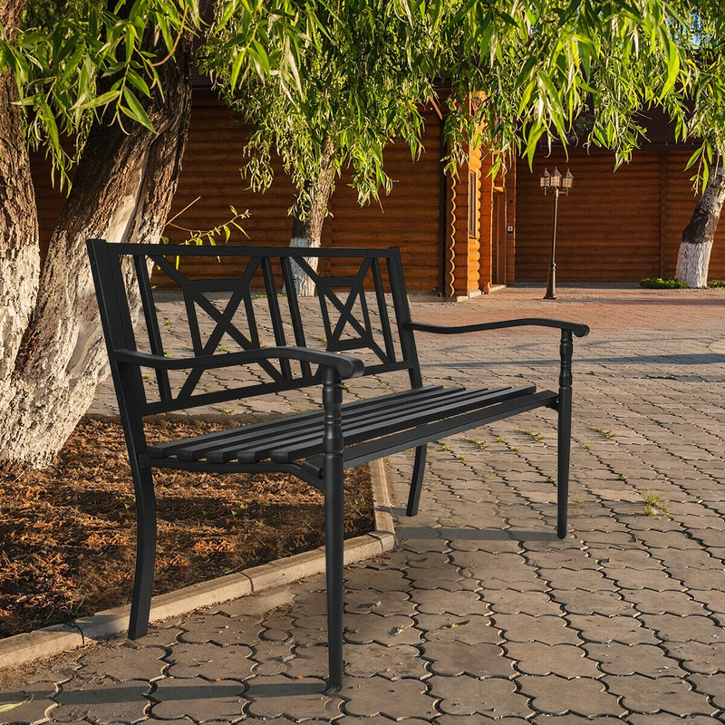 Powder Coated Steel Frame Patio Garden Bench – Durable & Weather-Resistant Outdoor Seating