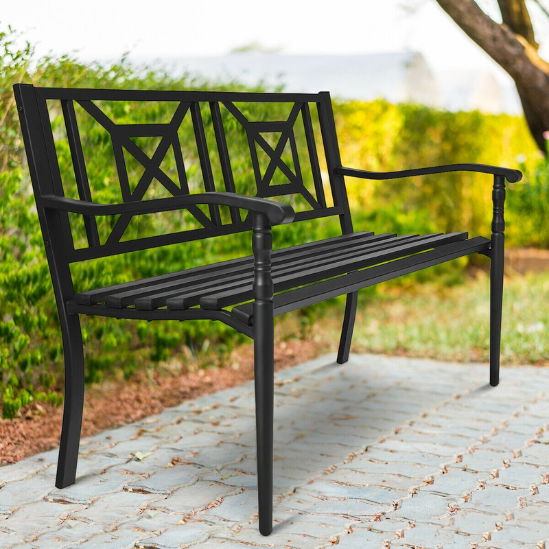 Powder Coated Steel Frame Patio Garden Bench – Durable & Weather-Resistant Outdoor Seating
