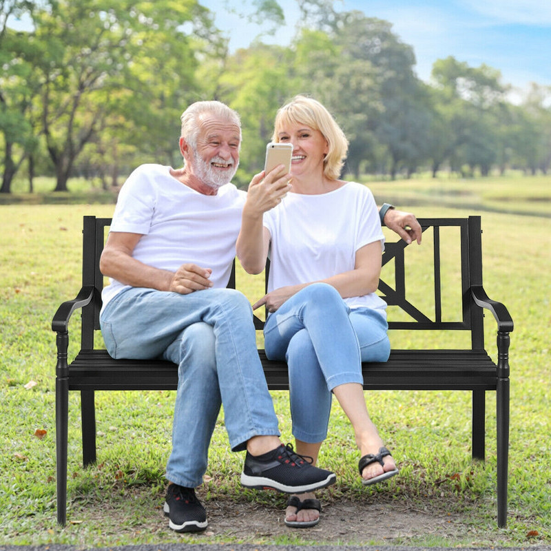 Powder Coated Steel Frame Patio Garden Bench – Durable & Weather-Resistant Outdoor Seating