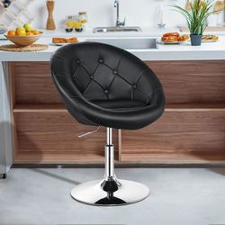 1-piece adjustable modern swivel round tufted chair, height-adjustable barstool with 360° rotation