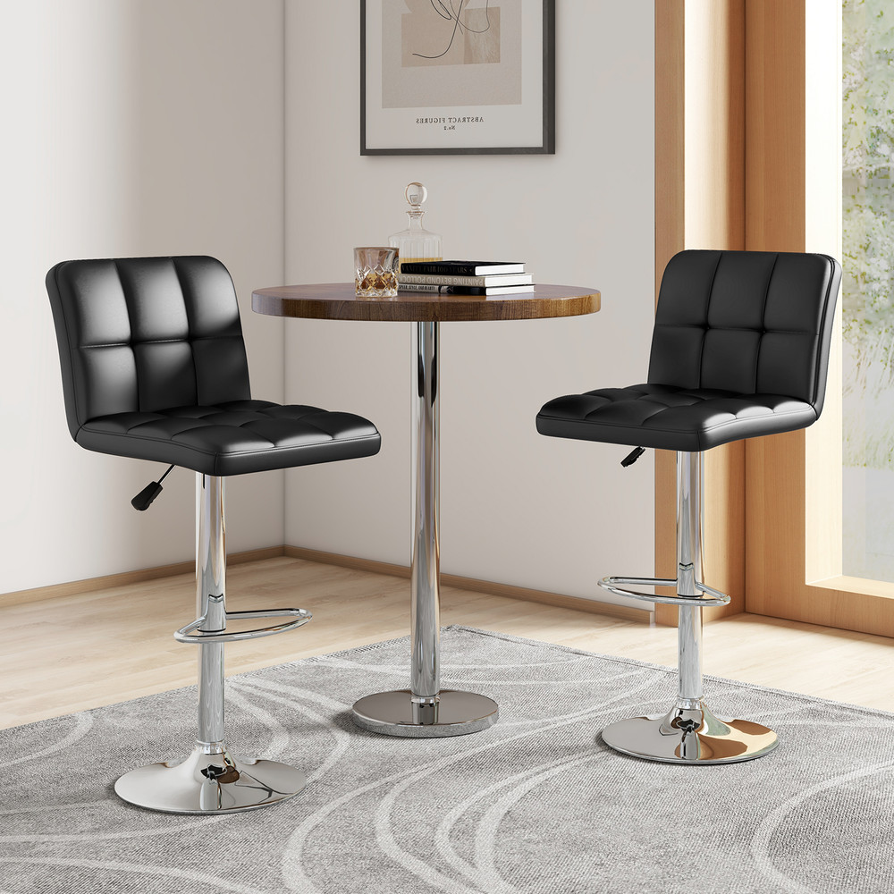2 Square Swivel Adjustable Bar Stools With Back Support Footrest Comfortable Durable 0
