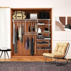 heavy-duty adjustable closet organizer kit, expandable shelves & hanging rods for 4-6 ft spaces