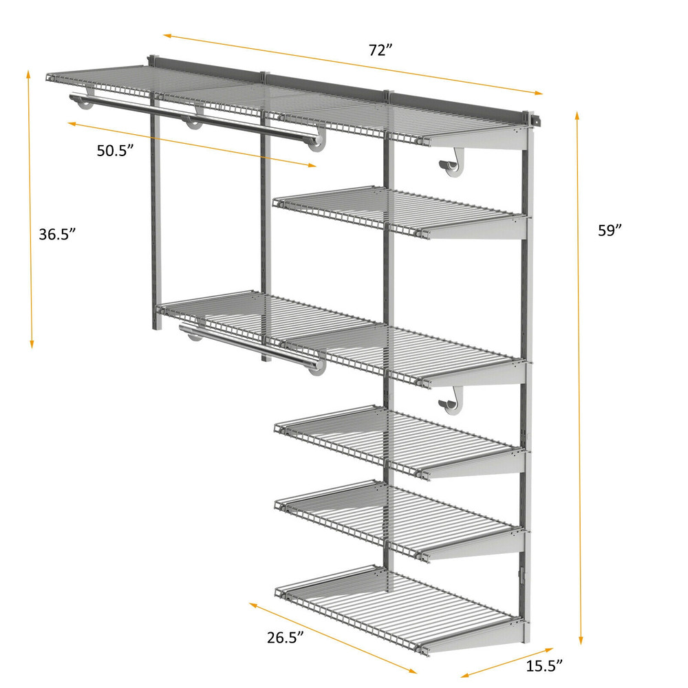 HeavyDuty Adjustable Closet Organizer Kit Expandable Shelves Hanging Rods For 46 Ft Spaces 5