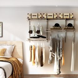 custom closet organizer kit, wall-mounted 3 to 5 feet closet system with adjustable shelves & hang rod