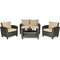 4Piece Patio Rattan Furniture Set With Cushions Outdoor Wicker Sofa  Coffee Table 6