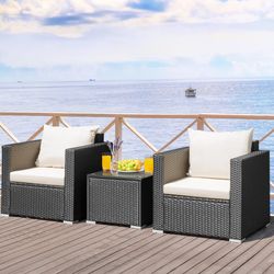 3-piece patio wicker conversation set with thick cushions, outdoor furniture for garden, patio & backyard