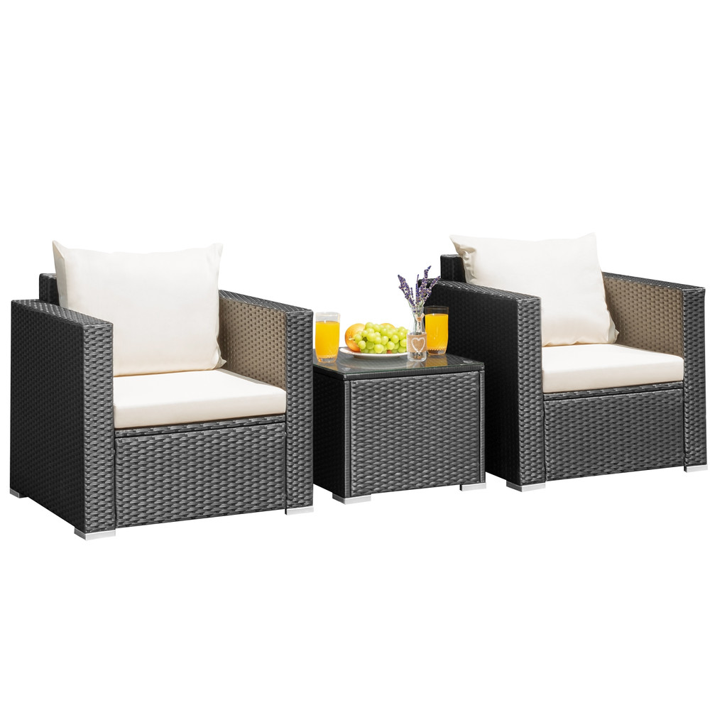 3-Piece Patio Wicker Conversation Set with Thick Cushions, Outdoor Furniture for Garden, Patio & Backyard