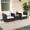 3Piece Outdoor Wicker Furniture Set Patio Sofa With Thick Cushions Acacia Wood Coffee Table 1