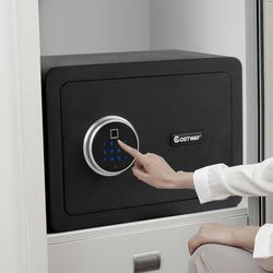 2-layer security safe deposit box with inner led light, fingerprint & digital lock, heavy-duty steel home safe