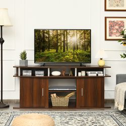 63 inch tv entertainment console center with 2 cabinets & shelves, modern wood media stand for tvs, living room storage