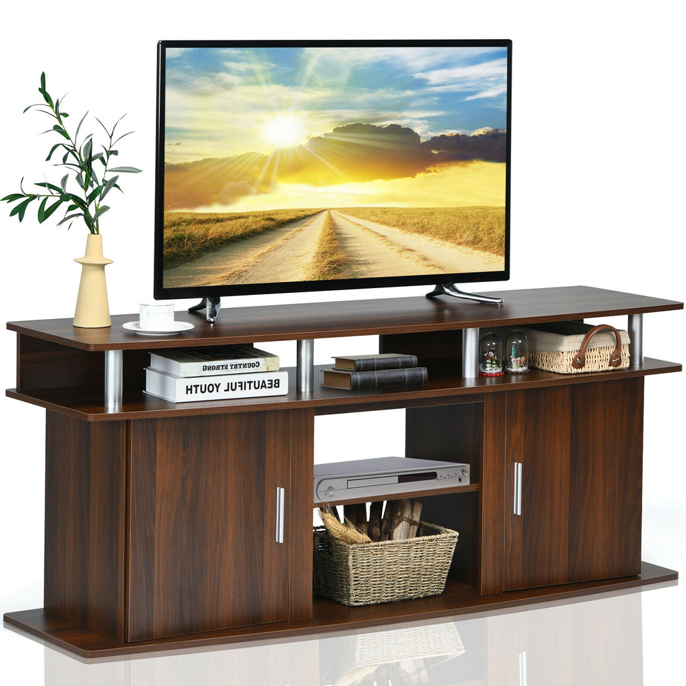 63 Inch TV Entertainment Console Center with 2 Cabinets & Shelves, Modern Wood Media Stand for TVs, Living Room Storage