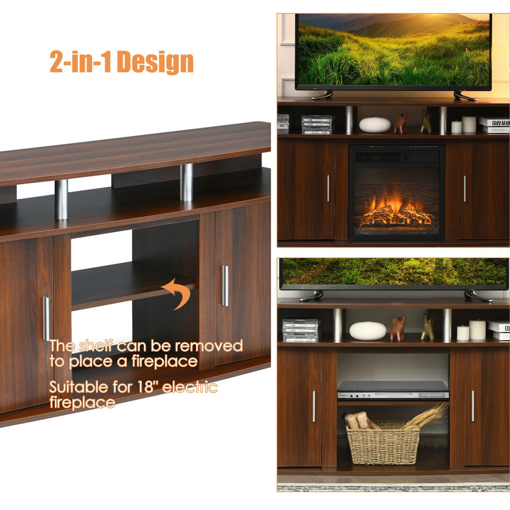 63 Inch TV Entertainment Console Center with 2 Cabinets & Shelves, Modern Wood Media Stand for TVs, Living Room Storage