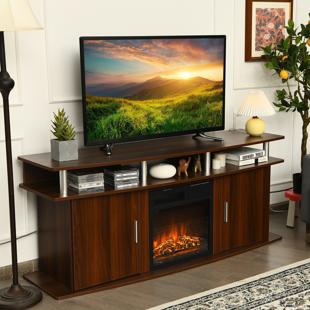 63 Inch TV Entertainment Console Center with 2 Cabinets & Shelves, Modern Wood Media Stand for TVs, Living Room Storage