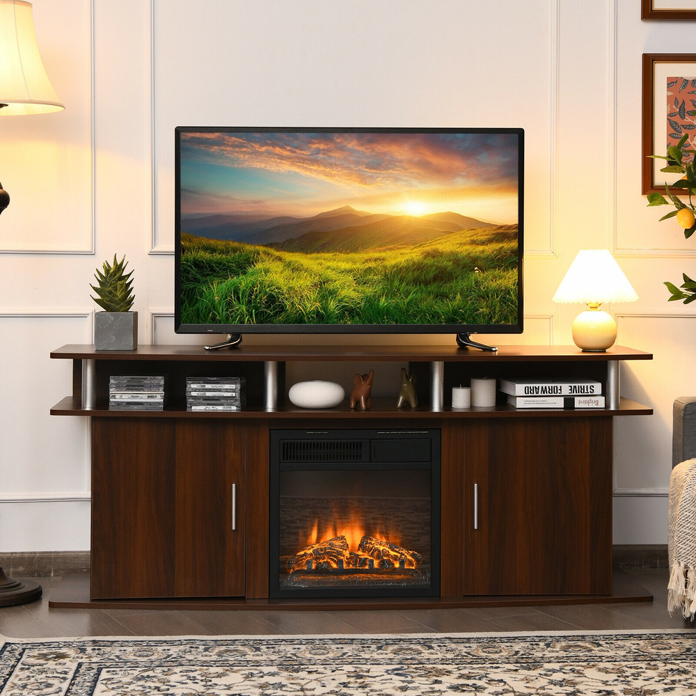 63 Inch TV Entertainment Console Center with 2 Cabinets & Shelves, Modern Wood Media Stand for TVs, Living Room Storage