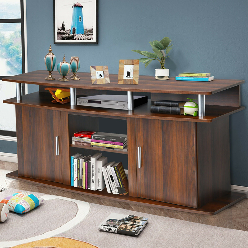 63 Inch TV Entertainment Console Center with 2 Cabinets & Shelves, Modern Wood Media Stand for TVs, Living Room Storage