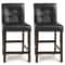 Set of 2 PVC Leather Bar Stools with Solid Wood Legs, Upholstered Counter Height Chairs for Kitchen Island, Home Bar