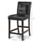 Set of 2 PVC Leather Bar Stools with Solid Wood Legs, Upholstered Counter Height Chairs for Kitchen Island, Home Bar