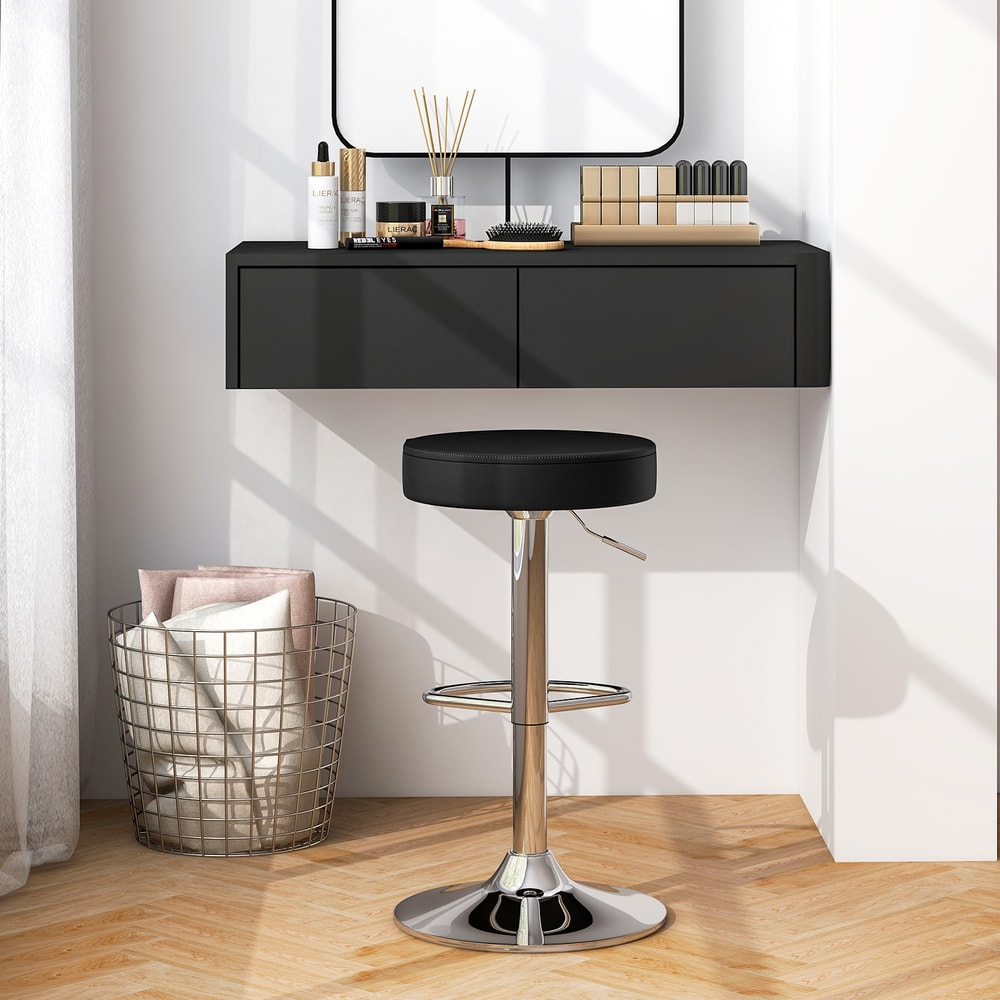 1 Piece Round Bar Stool Adjustable Swivel Pub Chair with Backless PU Leather Seat & Footrest, Counter Height Kitchen