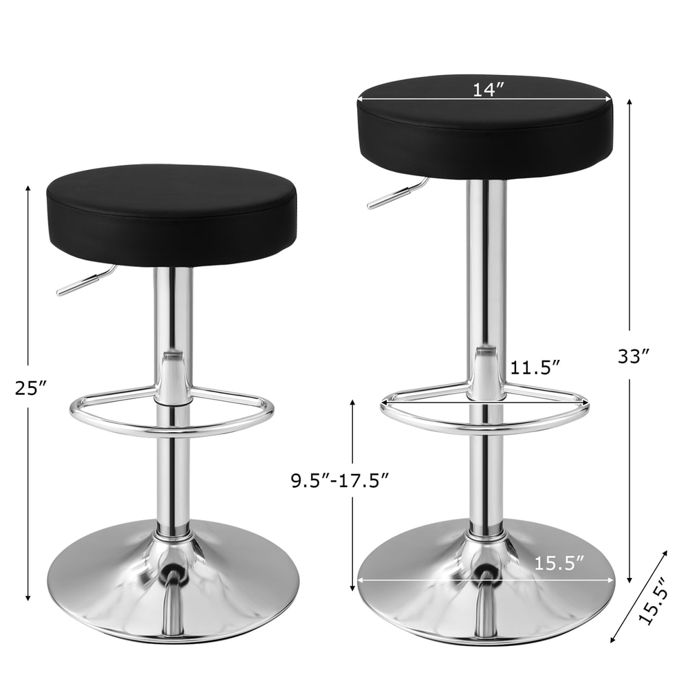 1 Piece Round Bar Stool Adjustable Swivel Pub Chair with Backless PU Leather Seat & Footrest, Counter Height Kitchen