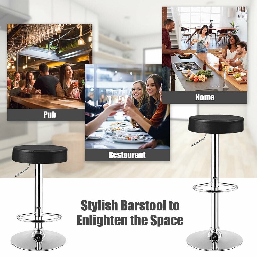 1 Piece Round Bar Stool Adjustable Swivel Pub Chair with Backless PU Leather Seat & Footrest, Counter Height Kitchen