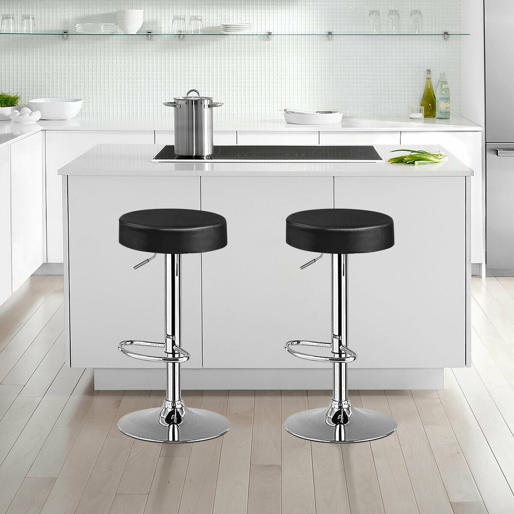 1 Piece Round Bar Stool Adjustable Swivel Pub Chair with Backless PU Leather Seat & Footrest, Counter Height Kitchen