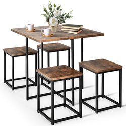 compact metal frame dining set with dining table and stools, modern space-saving furniture for kitchen or dining room
