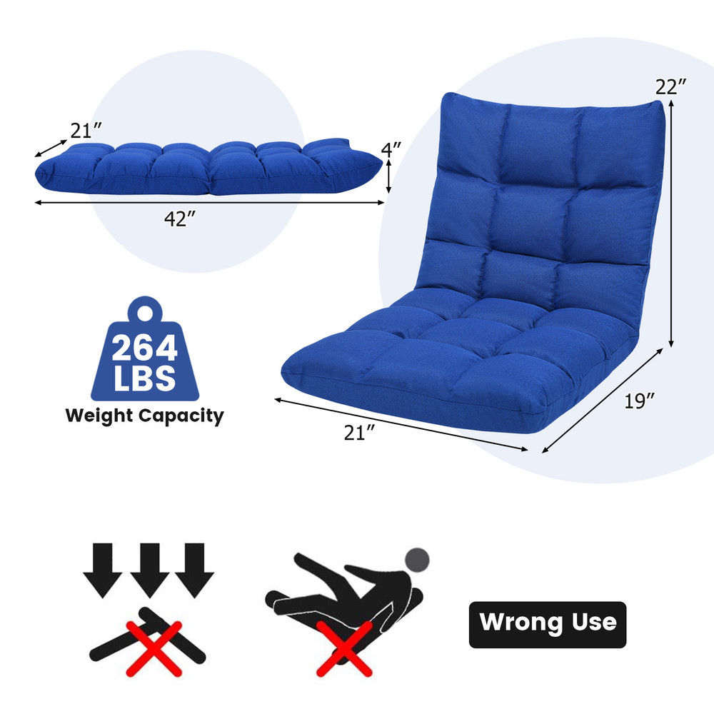 14-Position Adjustable Folding Lazy Gaming Sofa Chair Floor Lounger for Bedroom Living Room Adults Teens