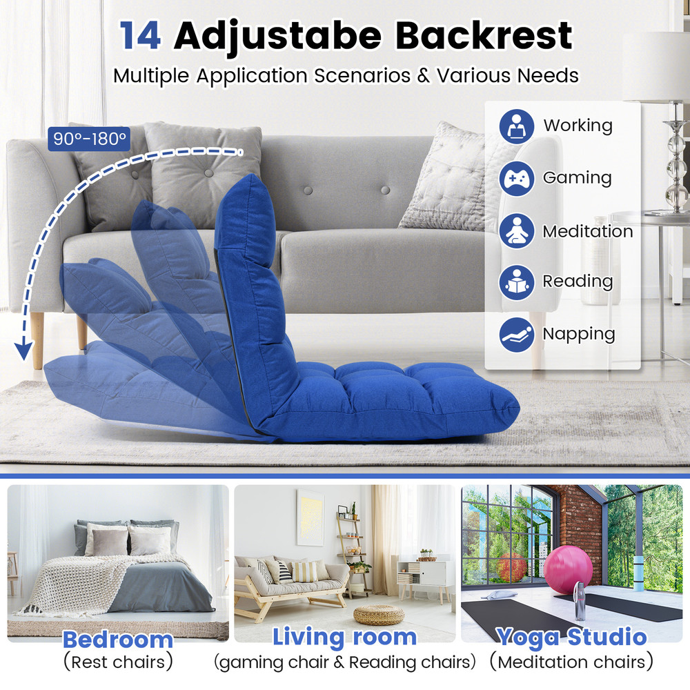 14-Position Adjustable Folding Lazy Gaming Sofa Chair Floor Lounger for Bedroom Living Room Adults Teens