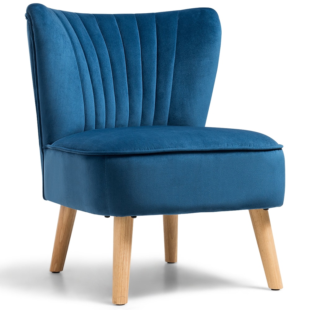 Velvet Armless Accent Chair with Wood Legs, Modern Upholstered Side Chair for Bedroom, Living Room, Vanity, or Reading