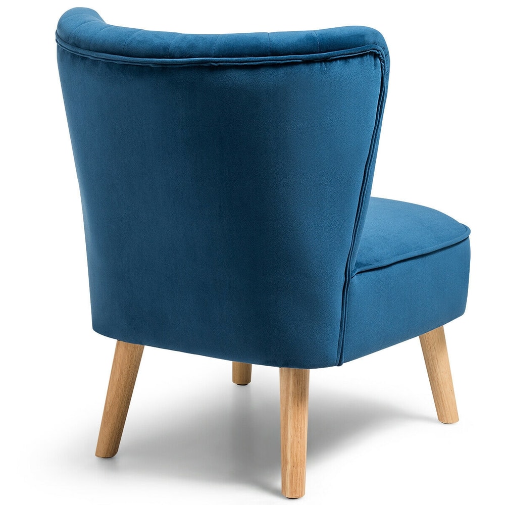 Velvet Armless Accent Chair with Wood Legs, Modern Upholstered Side Chair for Bedroom, Living Room, Vanity, or Reading